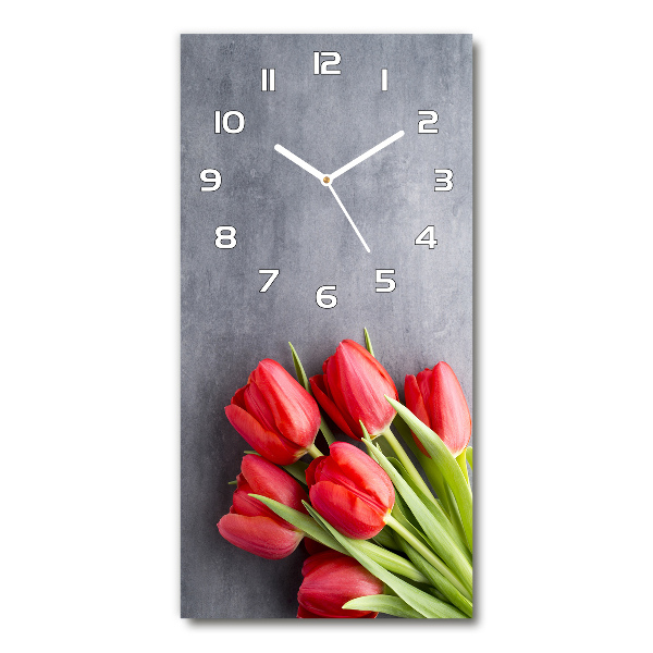 Wanduhr aus glas Rote Tulpen