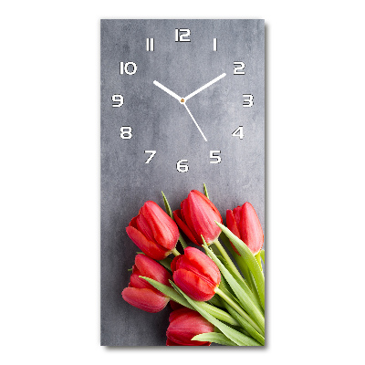 Wanduhr aus glas Rote Tulpen