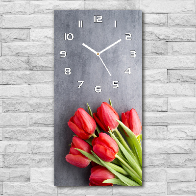 Wanduhr aus glas Rote Tulpen