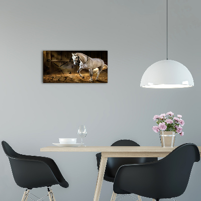 Glasuhr Weißes Pferd im Stall