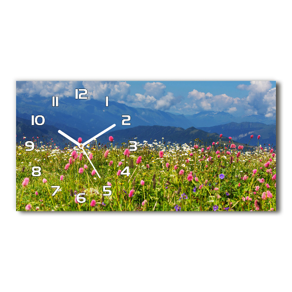 Moderne wanduhr Wiese in den Bergen
