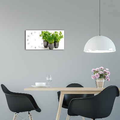 Moderne wanduhr Kräuter in Töpfen