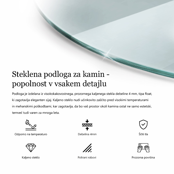 Glasplatte für Kamin rund transparent