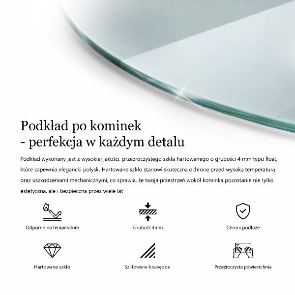 Glasplatte für Kamin rund transparent