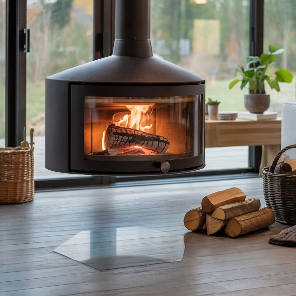 Sechseckige Glas unter Kamin transparente