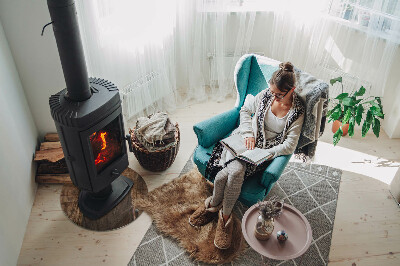 Runde Glasbodenplatte Kamin Kiefernholzmuster