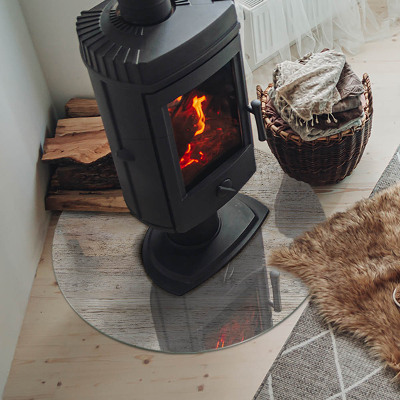 Runde Glasbodenplatte Kamin Natürliche helle Holzmaserung