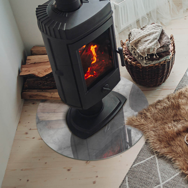 Runde Funkenschutzplatte aus Glas Marmorstruktur in elegantem Stil