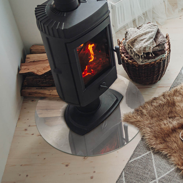 Runde Glasplatte für Kaminofen Organisches Marmormotiv