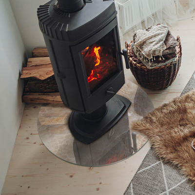 Runde Funkenschutzplatte aus Glas Steinmuster inspiriert von der Natur