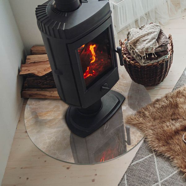 Runde Funkenschutzplatte aus Glas Steinmuster inspiriert von der Natur