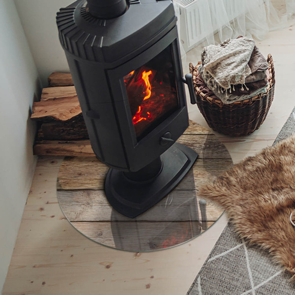 Runde Glasbodenplatte Kamin Bretter im Naturstil