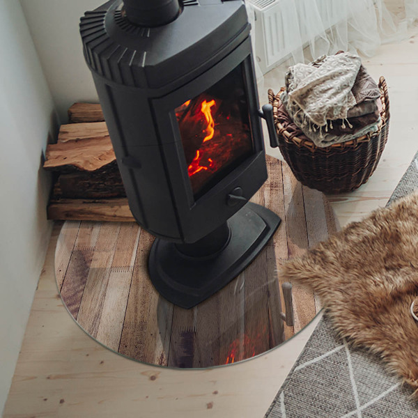 Runde Funkenschutzplatte aus Glas Holzmuster in geometrischer Anordnung