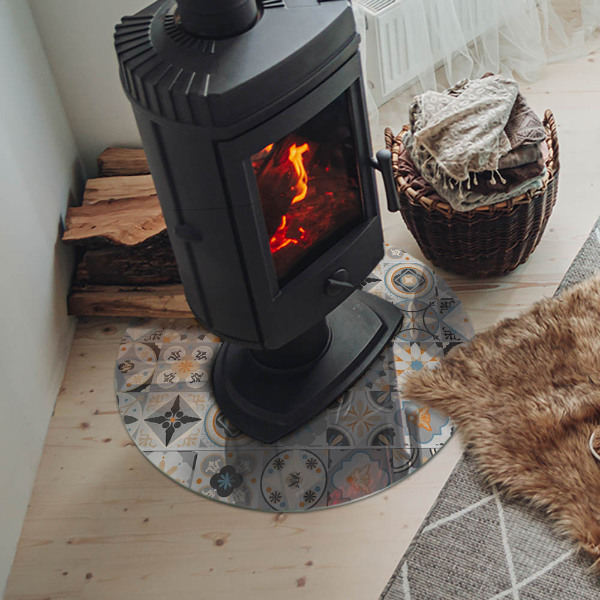 Runde Glasbodenplatte Kamin Mosaikmuster in gefliesten Formen