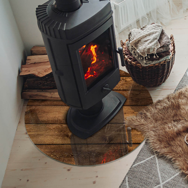 Runde Glasbodenplatte Kamin Natürliche Holzmaserung