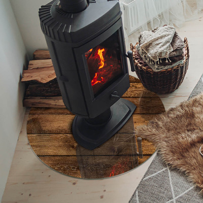 Runde Glasbodenplatte Kamin Natürliche Holzmaserung