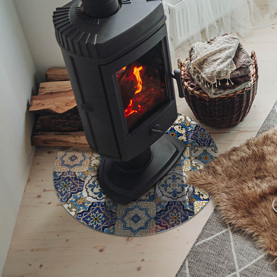 Runde Glasplatte für Kaminofen Mosaikmotiv mit floralen Akzenten