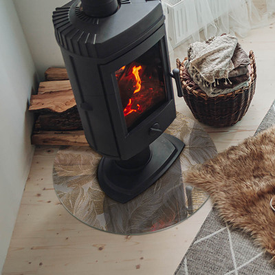 Runde Glasplatte für Kaminofen Zarte Blattmuster