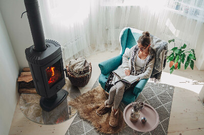 Runde Glasplatte für Kaminofen Zarte Blattmuster