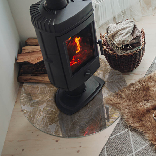 Runde Glasplatte für Kaminofen Zarte Blattmuster