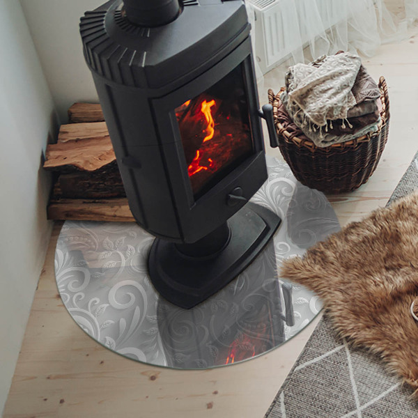 Runde Glasplatte für Kaminofen Stilvolles Pflanzenmotiv