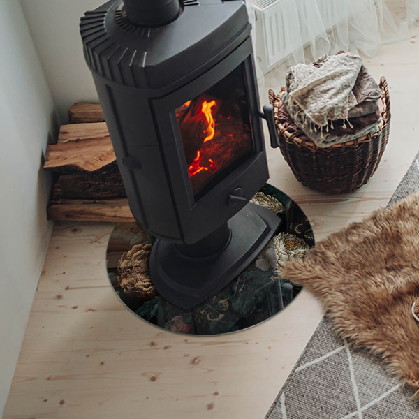 Runde Glasplatte für Kaminofen Blumenmotiv mit Schmetterlingen