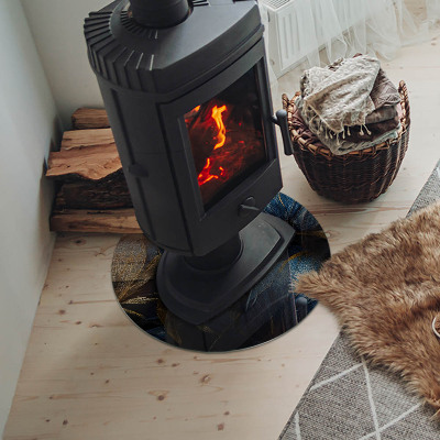 Runde Glasplatte für Kaminofen Stilvolle Blätter in der Struktur