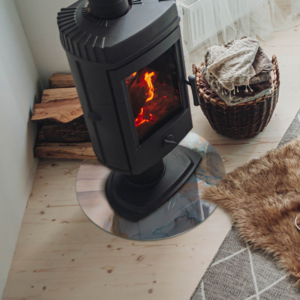 Runde Glasbodenplatte Kamin Fließendes abstraktes Motiv