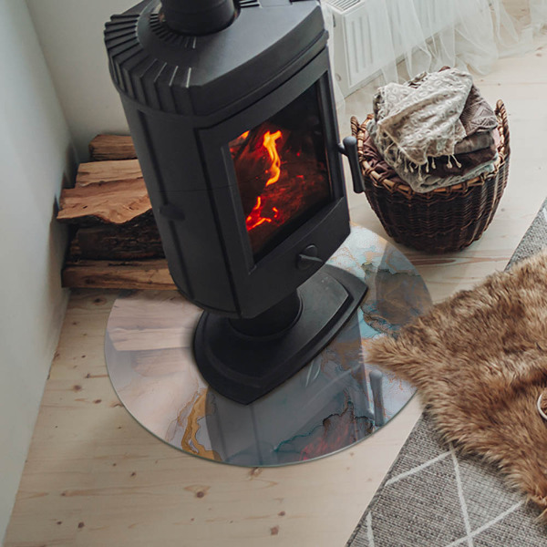 Runde Glasbodenplatte Kamin Fließendes abstraktes Motiv