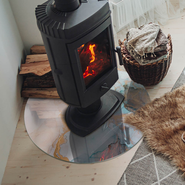 Runde Glasbodenplatte Kamin Fließendes abstraktes Motiv