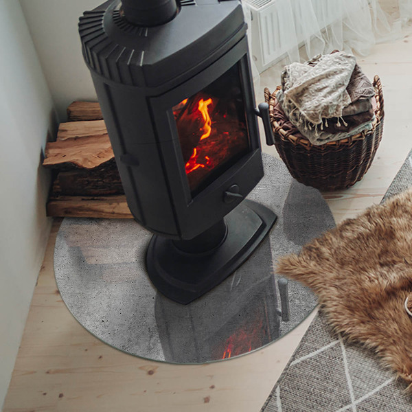 Runde Glasplatte für Kaminofen Sichtbeton im minimalistischen Stil