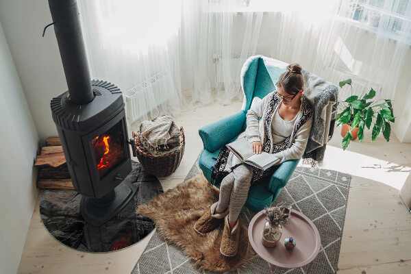 Runde Glasplatte für Kaminofen Steinoptik in natürlicher Ausführung