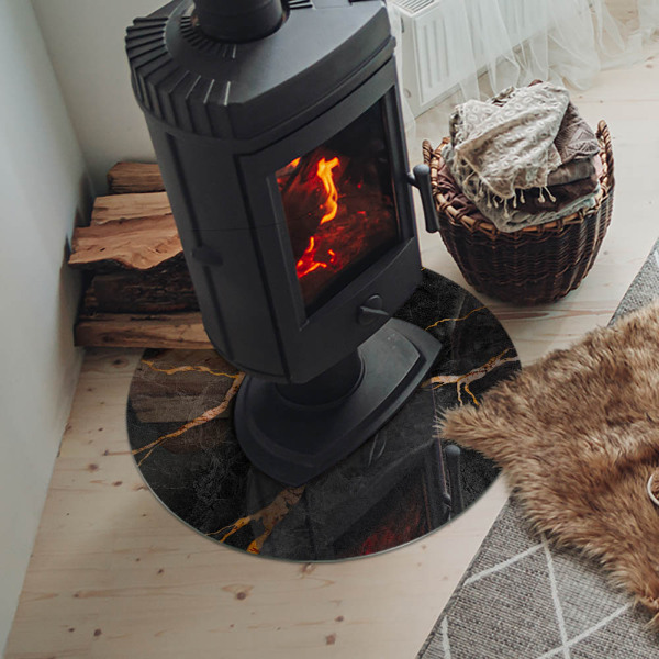 Runde Glasbodenplatte Kamin Marmoroptik mit feiner Maserung