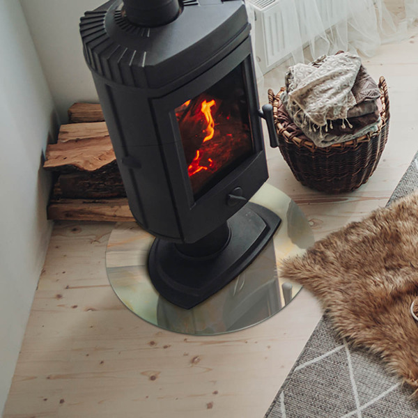 Runde Glasplatte für Kaminofen Abstraktes Marmormotiv