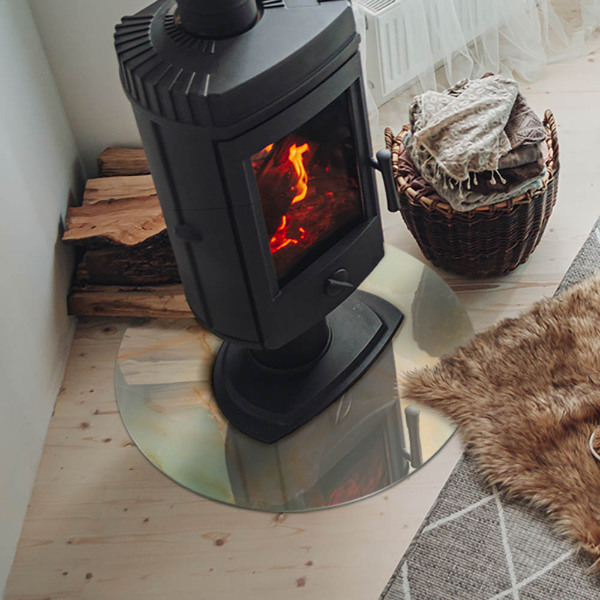 Runde Glasplatte für Kaminofen Abstraktes Marmormotiv