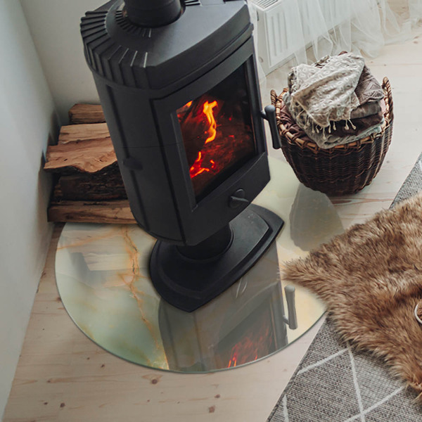 Runde Glasplatte für Kaminofen Abstraktes Marmormotiv