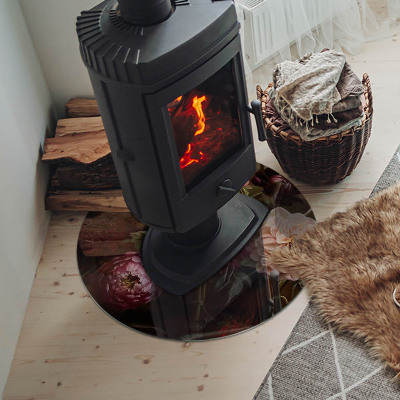 Runde Glasbodenplatte Kamin Florale Details in voller Blüte