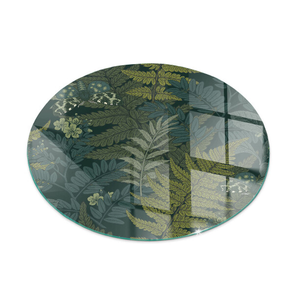 Runde Funkenschutzplatte aus Glas Pflanzenmuster mit Schmetterlingen
