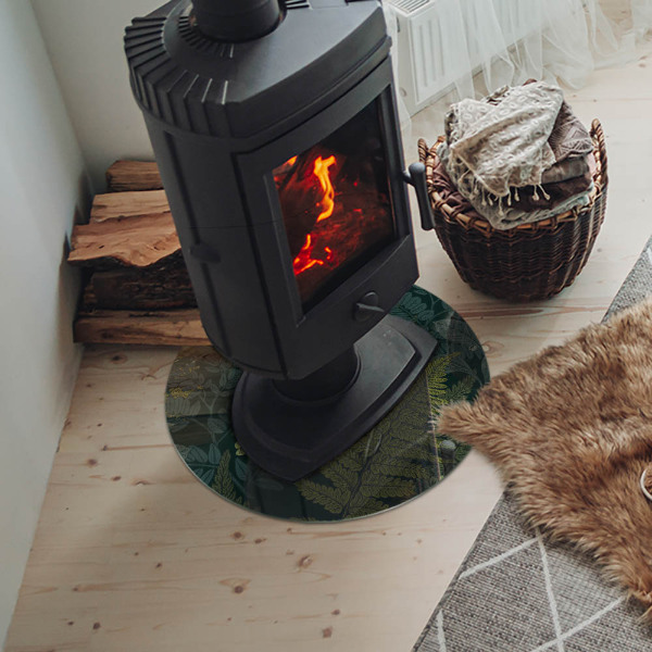 Runde Funkenschutzplatte aus Glas Pflanzenmuster mit Schmetterlingen