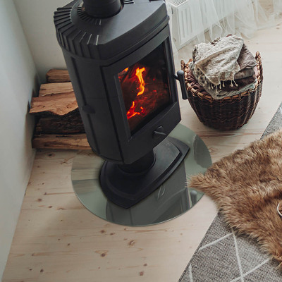 Runde Glasplatte für Kaminofen Graugrüne Farbe