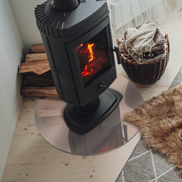 Runde Glasplatte für Kaminofen Farbe Hellbraun