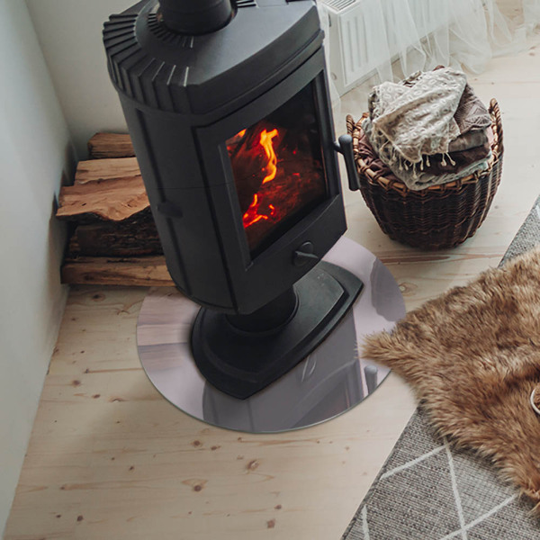 Runde Glasbodenplatte Kamin Farbe Hellviolett