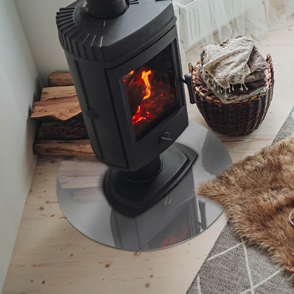 Runde Funkenschutzplatte aus Glas Farbe Hellgrau