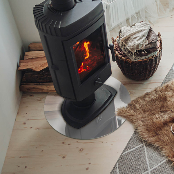 Runde Glasbodenplatte Kamin Farbe Grau