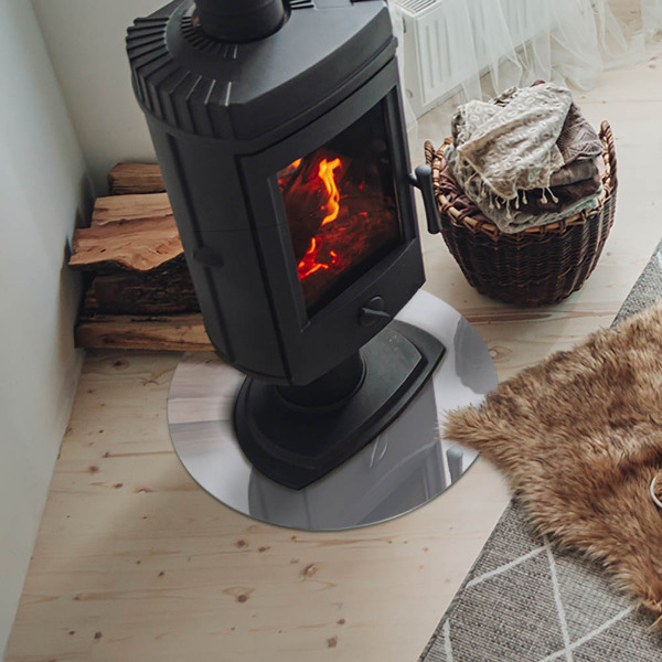 Runde Glasplatte für Kaminofen Farbe Weiß