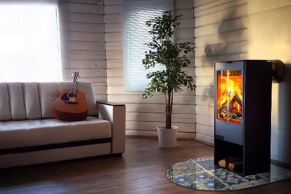 Halbrunde Glasplatte für Kaminofen Keramische Muster im Hintergrund