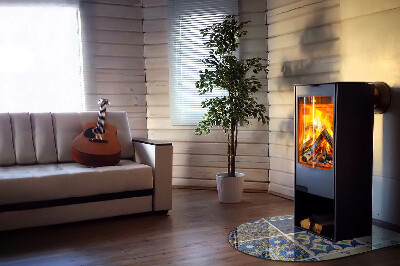 Halbrunde Glasplatte für Kaminofen Keramische Muster im Hintergrund