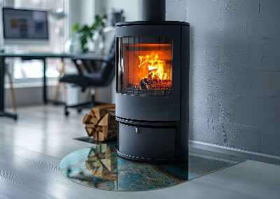 Halbrunde Glasbodenplatte Kamin Organisches Muster in abstrakter Form