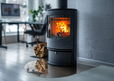 Halbrunde Glasplatte für Kaminofen Lochstahlmotiv