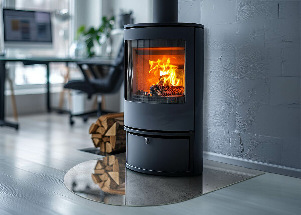 Halbrunde Funkenschutzplatte Glas Rohbetonmuster